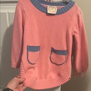 Pink and Blue Knit Sweater with Pockets
